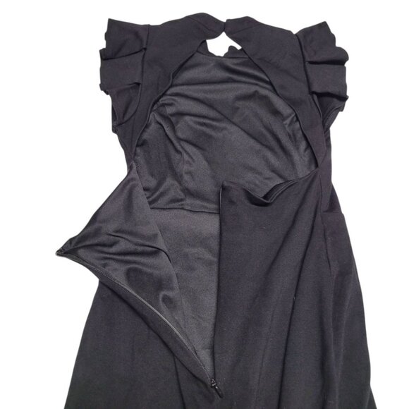 Lulus Black Dress Open Back Fitted Zip Back Ruffle Cap Sleeve Womens Medium - Picture 6 of 12